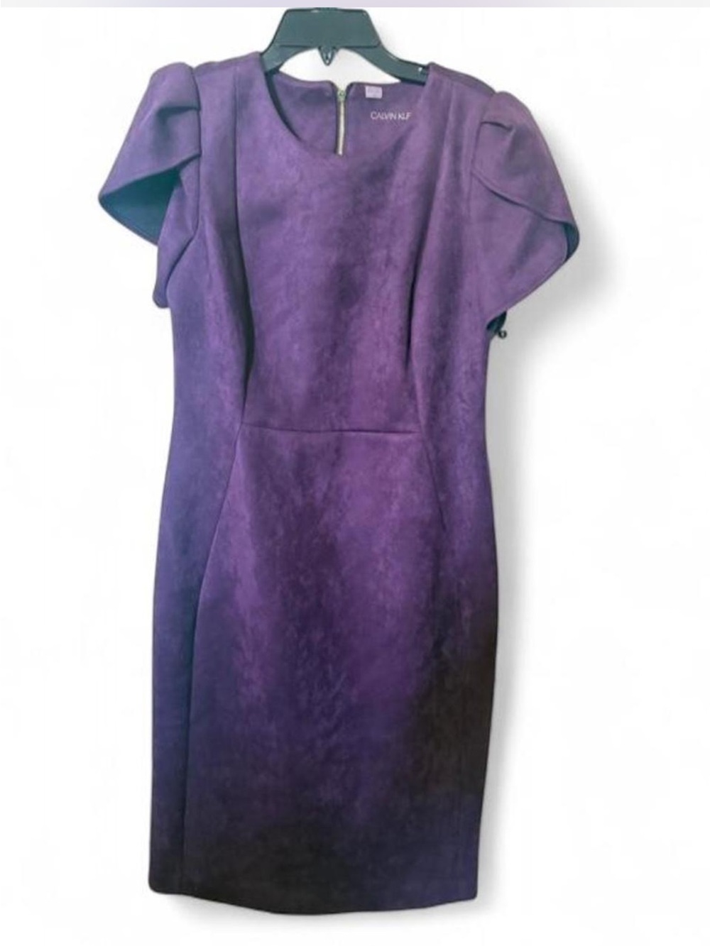Calvin Klein Plum Cocktail Dress with Short Tulip Sleeves